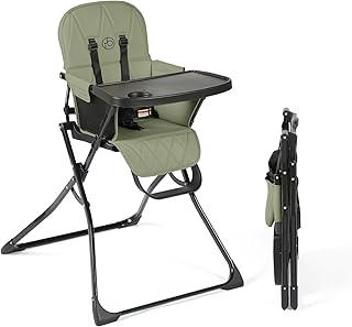 Ickle Bubba Flip Magic Fold Highchair– Suitable from Sitting Up to 15kg, 5-Point Safety Harness, Removable Tray, Quick One-Hand Fold, Compact Slimline Design for Easy Storage (Sage Green)