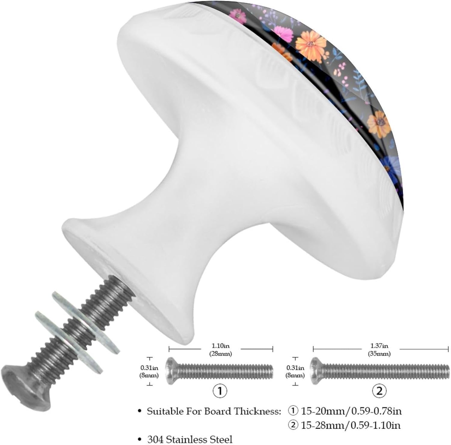 Black Base Little Flower (1) Decorative Cabinet Knobs, Crystal Glass Drawer Knobs with Screws for Kitchen Bathroom Dresser Wardrobe