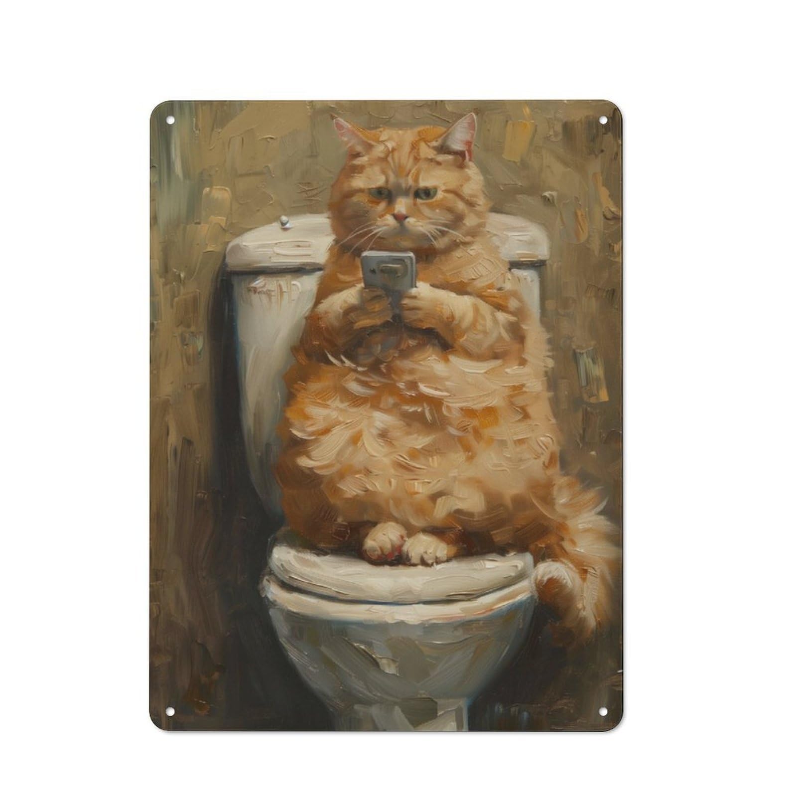 Junmoney Cat Phone Toilet Texting Decorative Metal Plaque With Design 40X30cm, Casual Utility Space Decor For Patio Bar, Workshop, Shed Or Kitchen