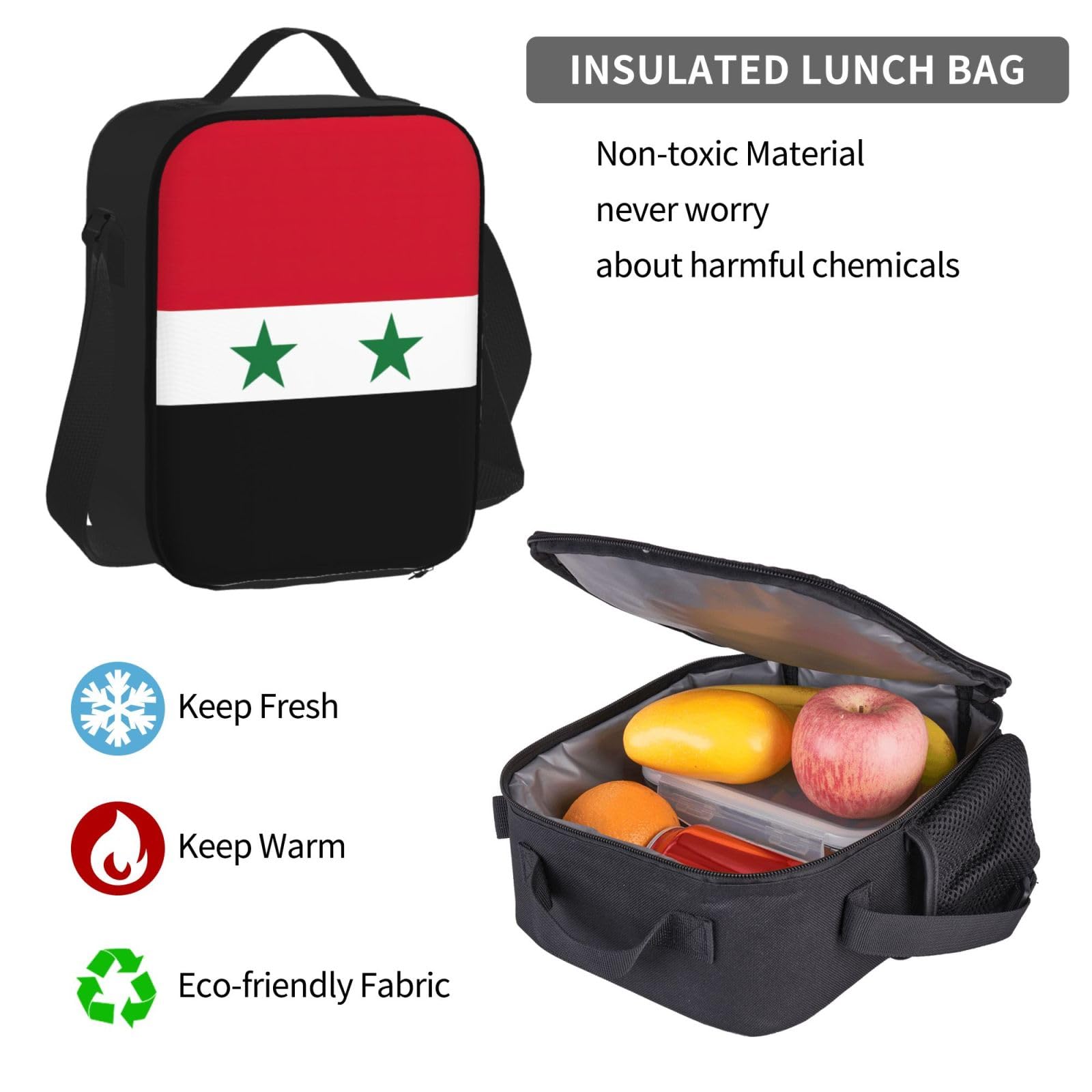 Flaga Syryjskiej Republiki Arabskiej plecak dziecko chłopcy dziewczęta pudełko na lunch szkoła torba zestaw uczniów szkół student prezent, Czarny, One Size, Bagaż