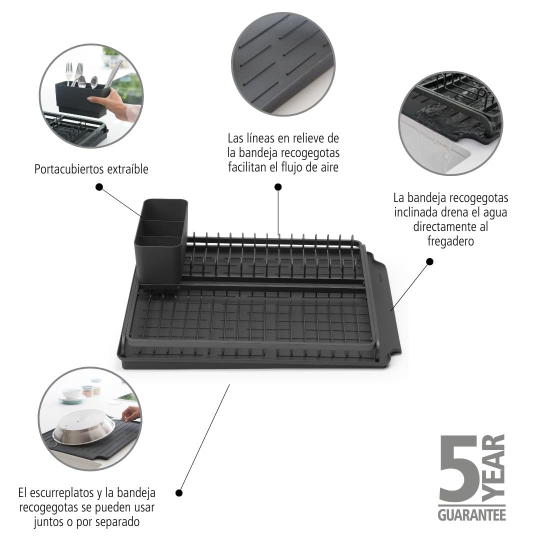 Brabantia Estante para secar Platos, Gris Oscuro, Grande (38,5 x 49 cm)