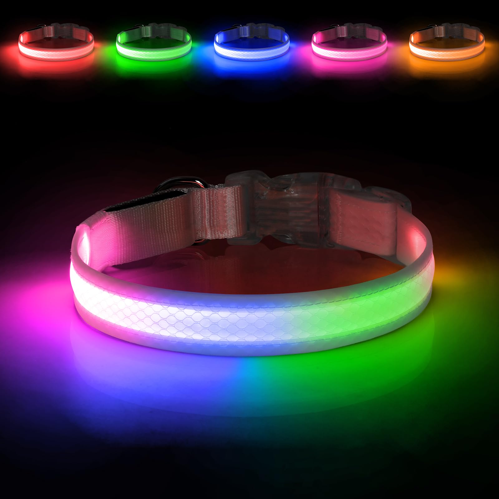 Light Up Dog Collar, Colorful Light LED Dog Collar