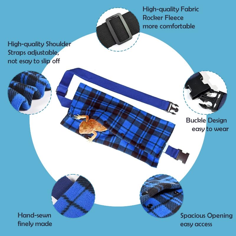 CQJ Small Animal Sling Carrier, Blue Grid, Bearded Dragon, Reptile, Large, Button Closure, 17 x 8 x 8 inches - Image 4