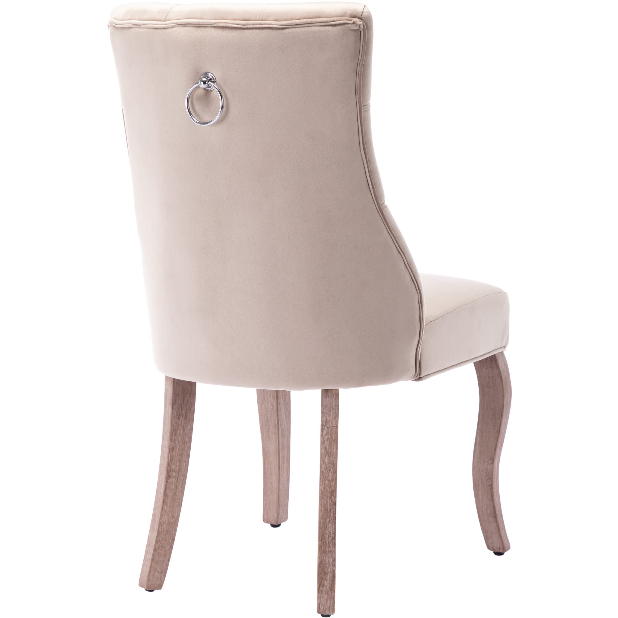 Merax 4-Fußstuhl, Stuhl Beige Samt Esszimmerstuhl Polsterstuhl,hohe Rückenlehne, mit Knopfsteppung, Gestell aus Massivholz, Beige，(Set, 6 St)