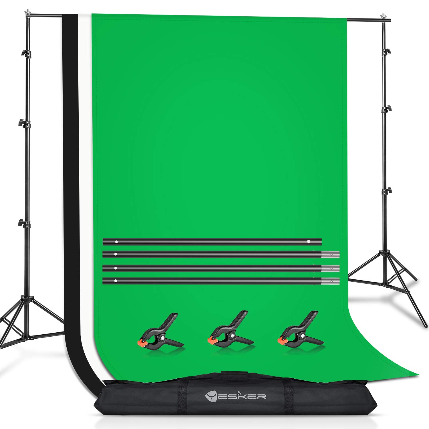 Yesker Backdrop Stand with Backdrop Kit 3 Muslin White Black Green Screen Backdrops 8.5x10 ft Background Stand Support System for Portrait,Product Photography and Video Shooting
