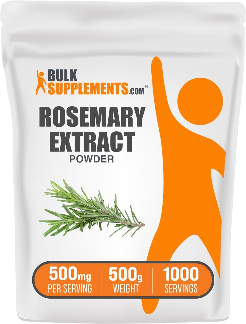 BulkSupplements.com Rosemary Extract Powder, from Rosemary Herb – Herbal Supplement, Gluten Free, 500mg per Serving, 500g (1.1 lbs) (Pack of 1)