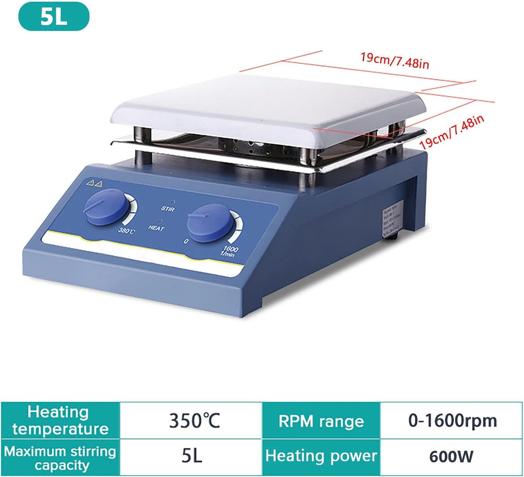 Equipo De Laboratorio: Agitador De Líquidos De 1 L/3 L/5 L, Agitador Magnético con Calefacción, Calentamiento A Temperatura Constante, Velocidad: 0-1600 RPM, Ajuste De Te,5l