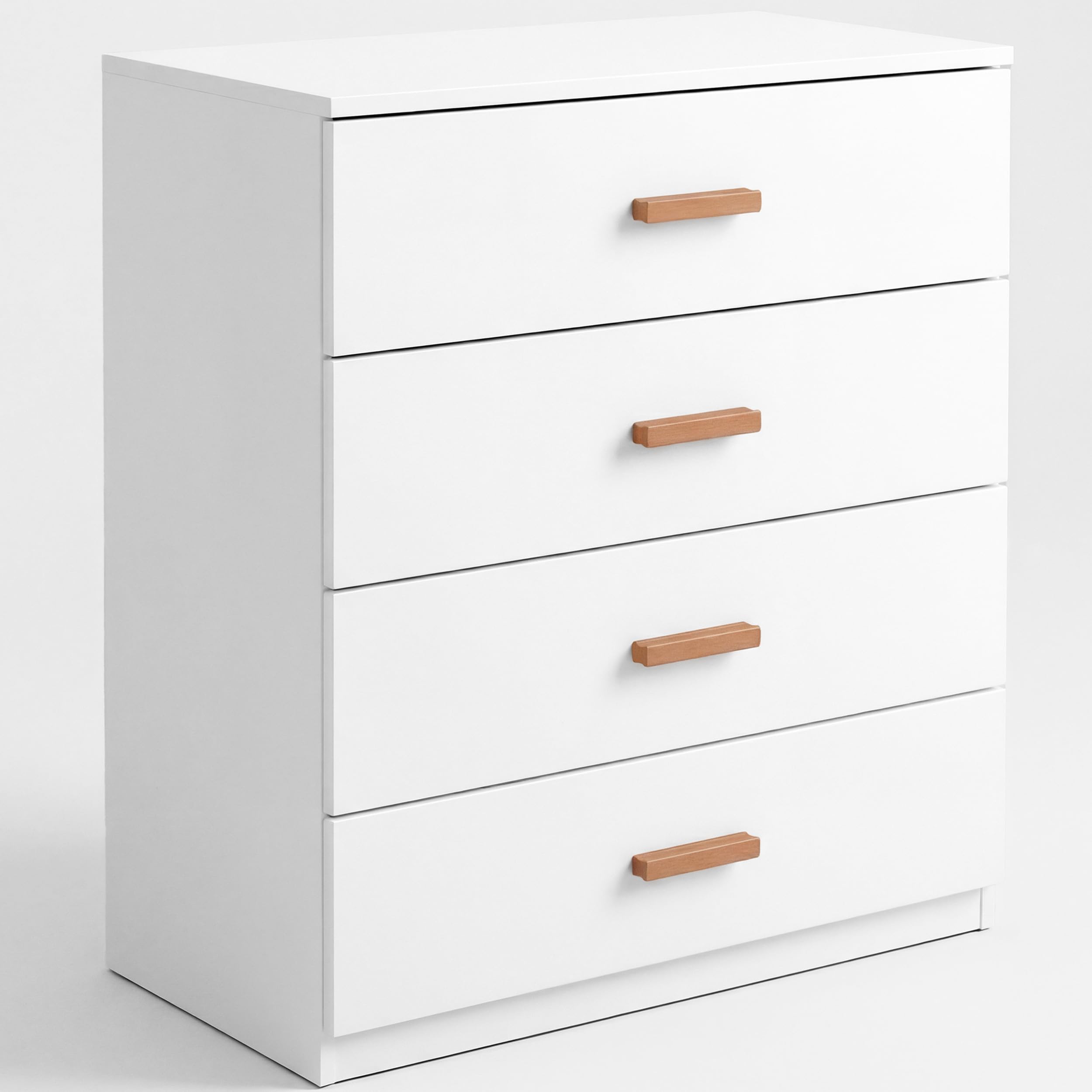 Blisswood White Chest of Drawers, 4 Drawer Bedroom Chest of Drawers, Chest of Draws with Smooth Metal Runners Tall Dresser for Bedroom Living Room Office Hallway Furniture, 70W x 40D x 80H cm