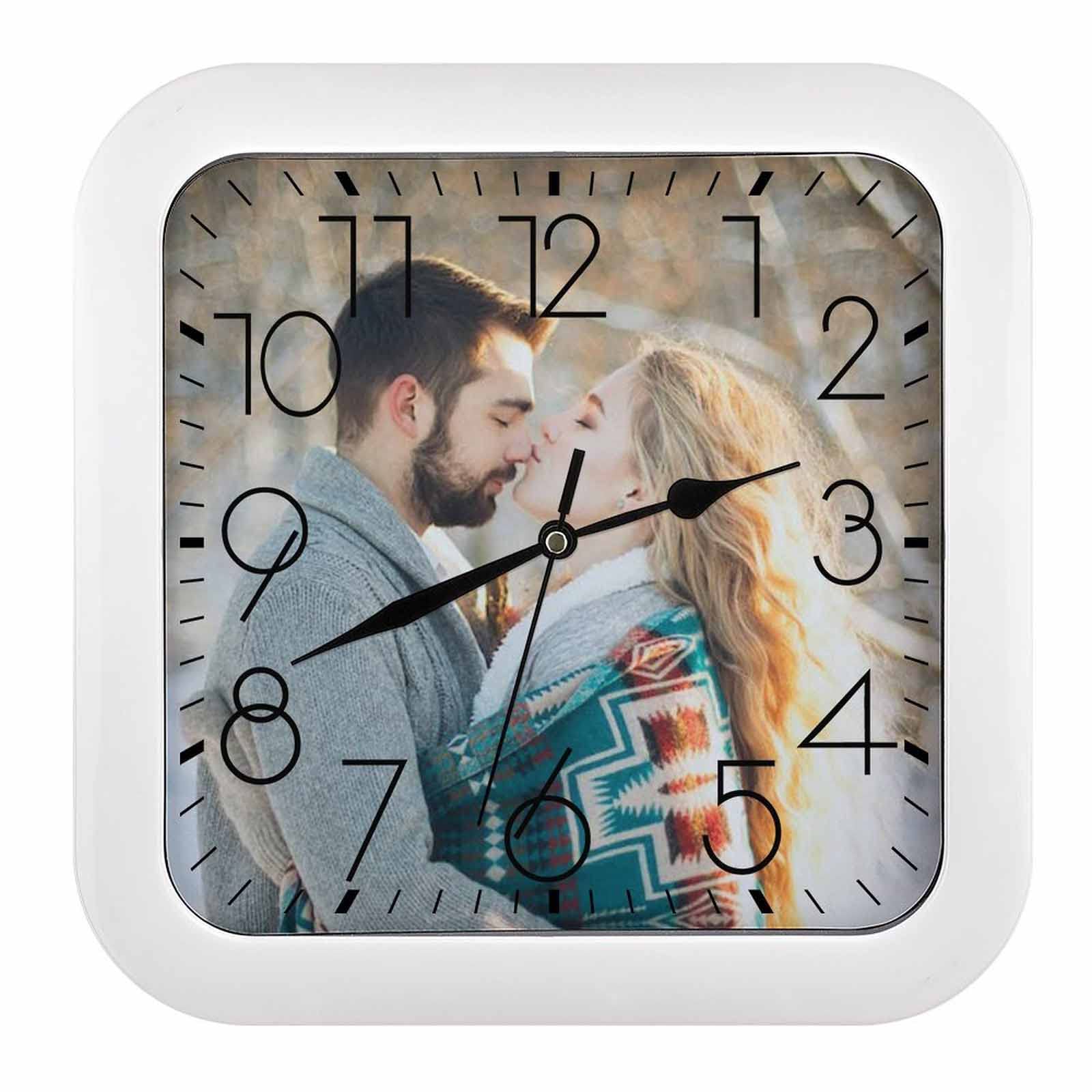 Custom Photo Clock Wall, 10 in Clock Personalized Wall Clocks with Image, Clock Gift for Wedding Family, Friends Wall Clock, Unique Home Decor (Square)