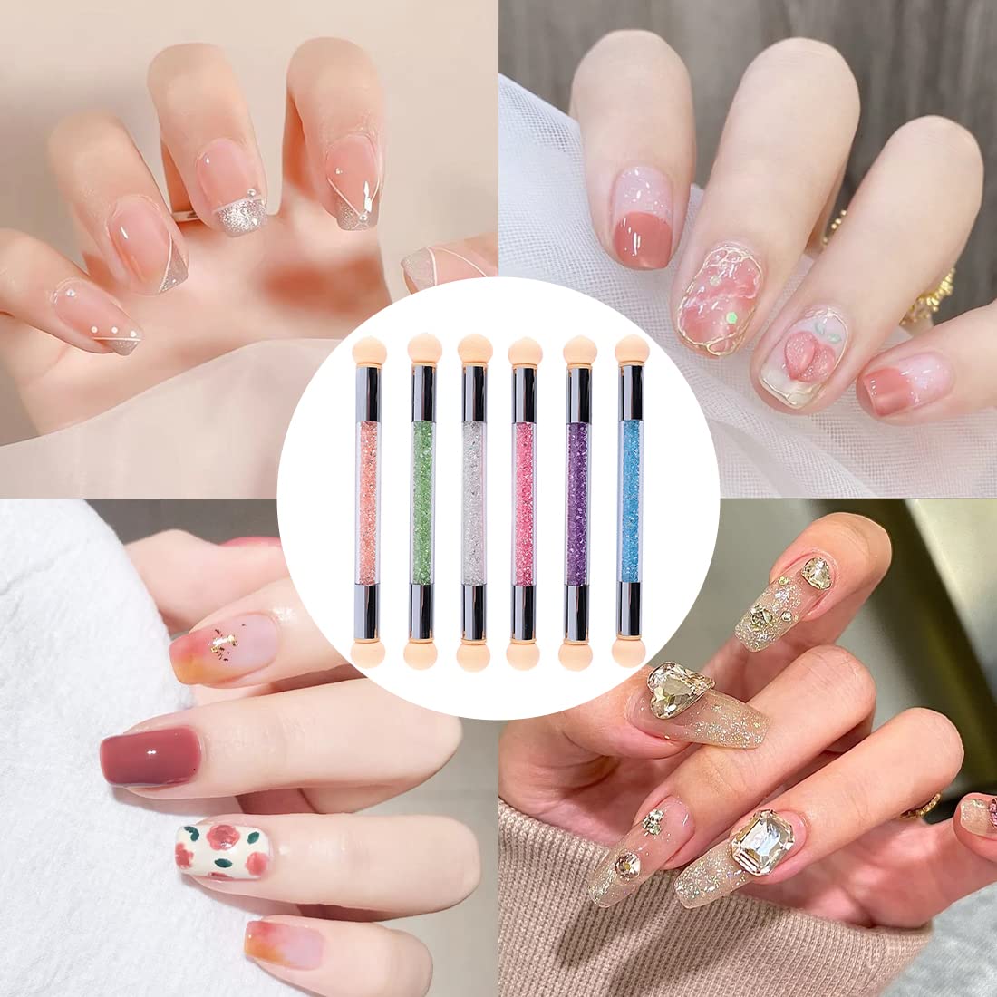 WeddHuis Doppia testa Spugna di pennellino per unghie, per fare le sfumature di colore sull'unghia e gradiente di colore, incluso 8 Testine di ricambio, Pennello di spugnetta pigmento per nail art