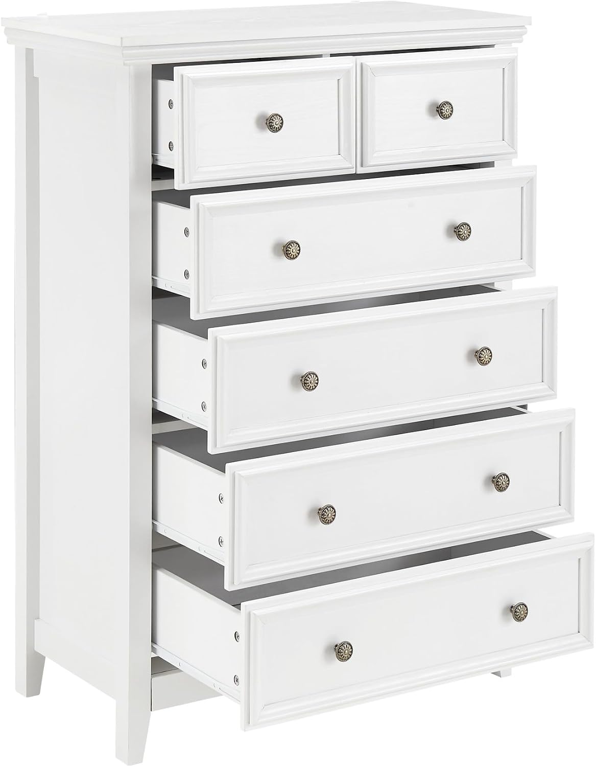 6 Drawer Dresser, 44 inch Tall Farmhouse Dresser Nightstand Chest of Drawer, Wooden Storage Cabinet Storage Chest of Drawers for Living Room, Hallway, Entryway (White, 44" H)