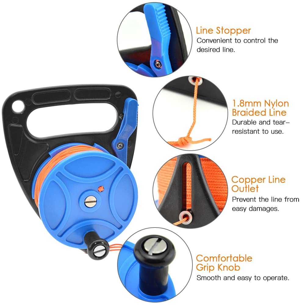 Mulinello da immersione 46 m/83 m con stopper per subacquea e snorkeling