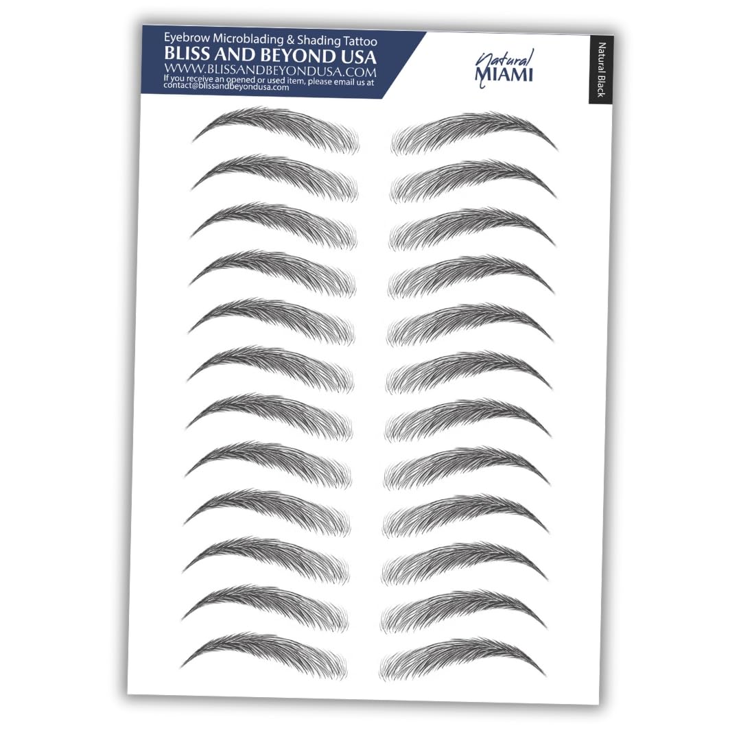 Bliss and Beyond USA | Waterproof Eyebrow Tattoo Stickers. A real hair stroke look. Hair replacement without surgery. Solution for hair loss. Bushy Tinted eyebrow tattoos. (New Miami, Natural Black)