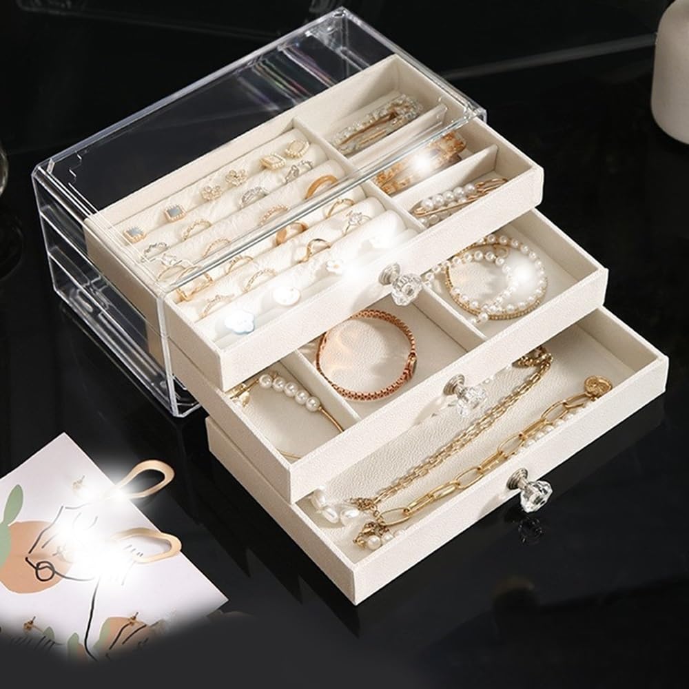 Schmuckaufbewahrung Klare Acryl-Schmuckschatulle mit Schubladen, Ohrringe, Ringe, Kosmetik-Organizer Schmuckhalter(Grigio)