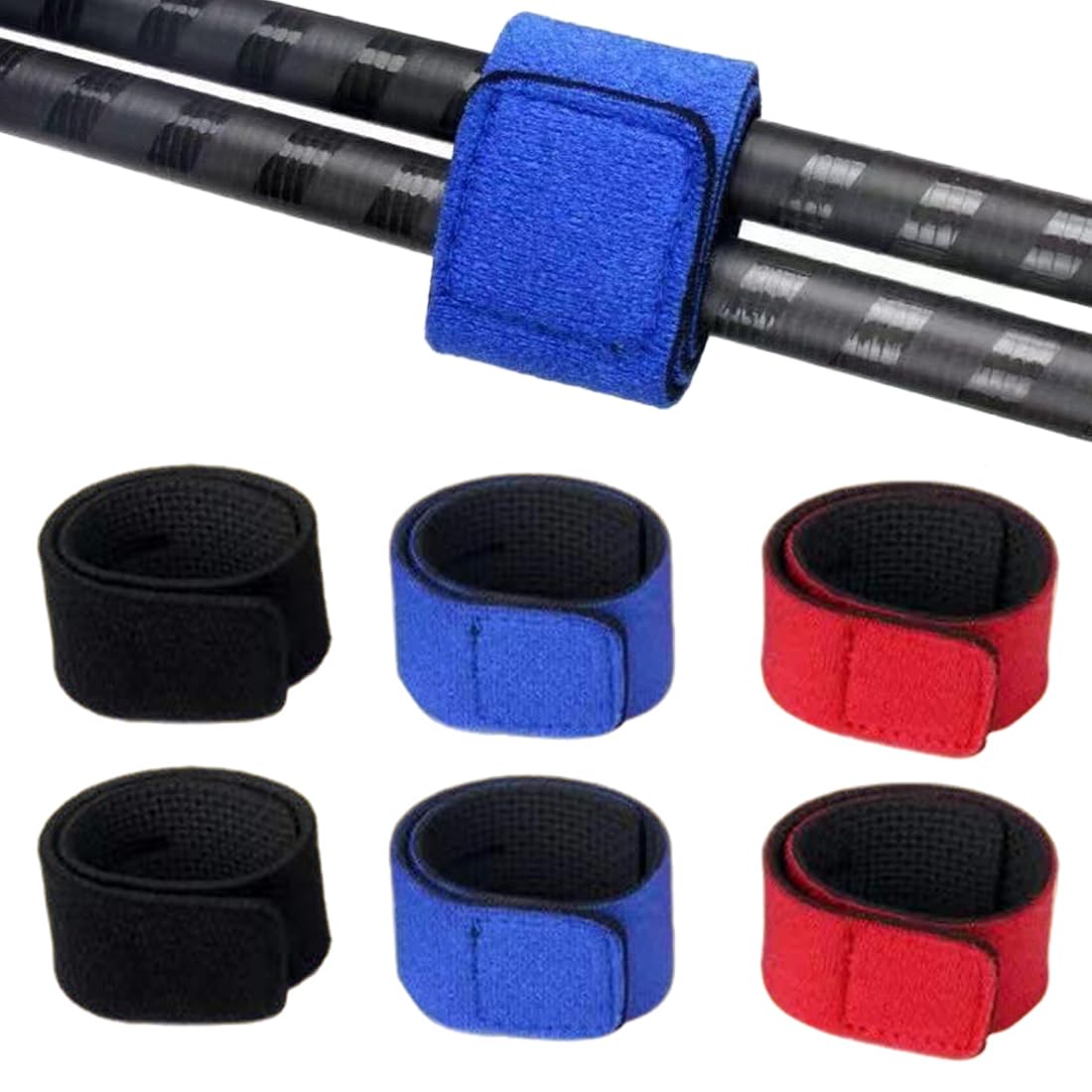 6 Piezas Correas para Cañas de Pescar, Cinturón para Cañas, Correas Elásticas, Bandas de Caña, Cintas de con Hebilla para Cañas de Pescar (22cm) (3 Colores)
