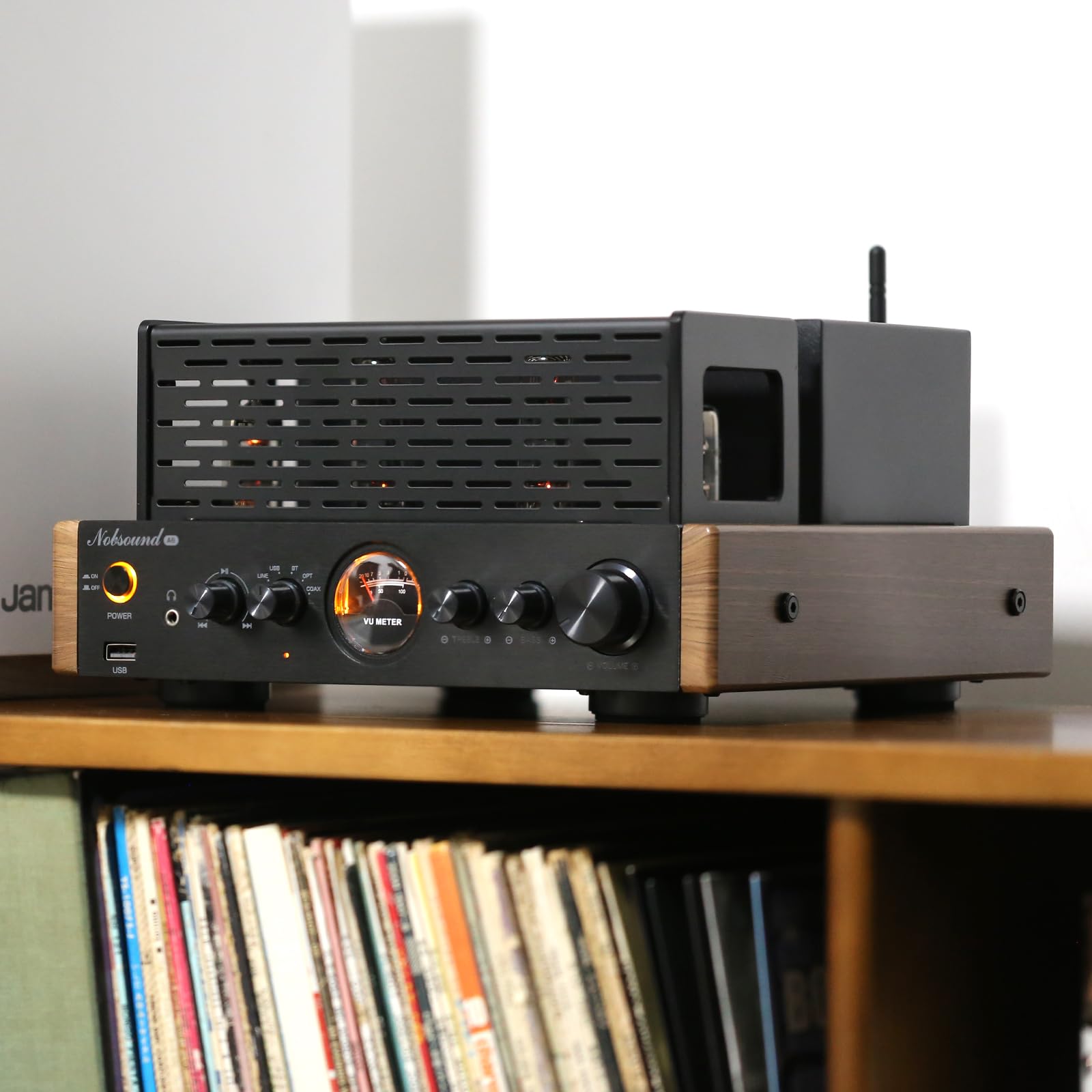 Nobsound Amplificatore a valvole Bluetooth HiFi: amplificatore stereo ibrido con ottico, coassiale, due ingressi RCA e USB, con misuratore VU, per altoparlante, cuffie