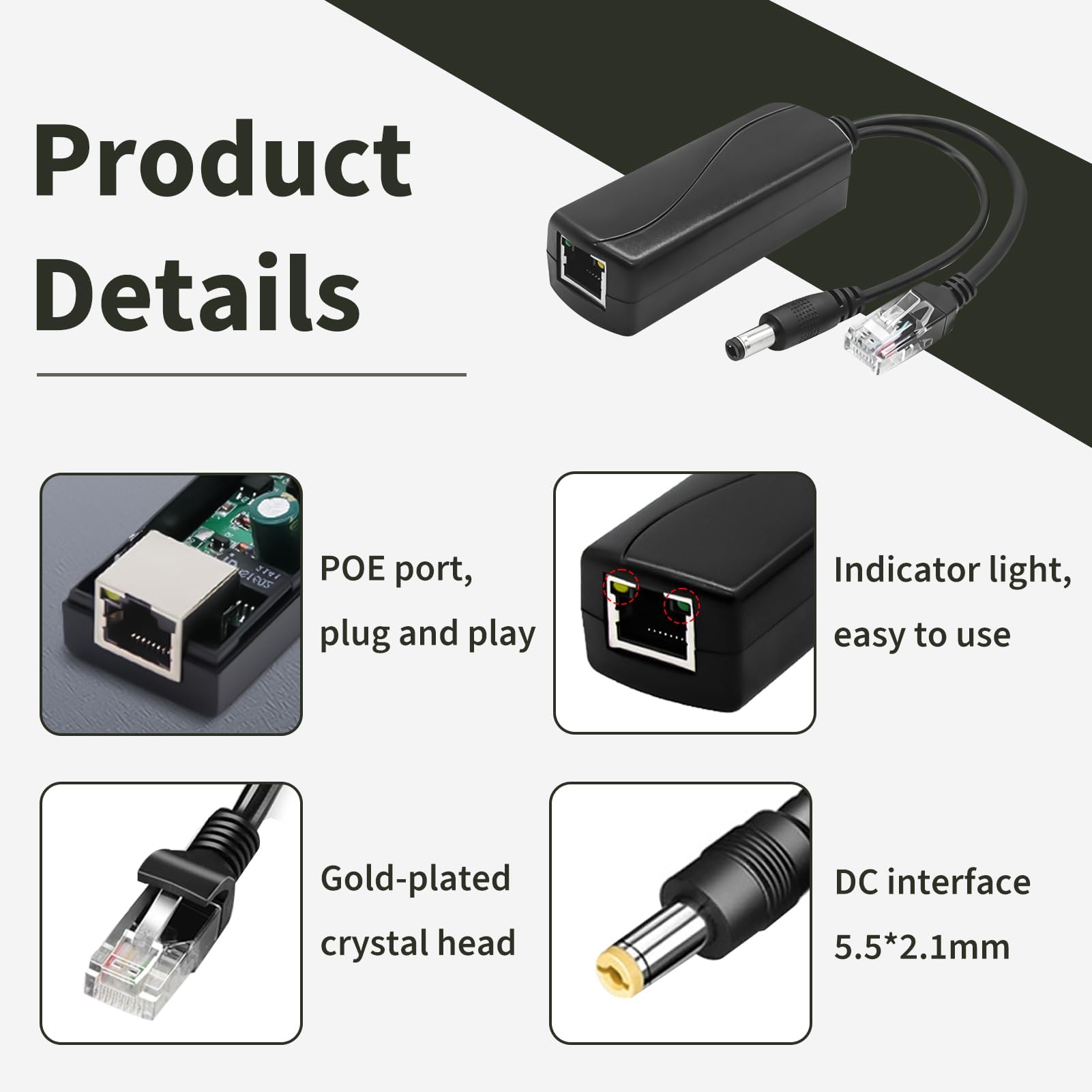 Splitter PoE Gigabit ANVISION 5V 2,4A, Convertitore 48V A 5V Con Doppio Connettore, Per Telecamere IP E Dispositivi Di Rete