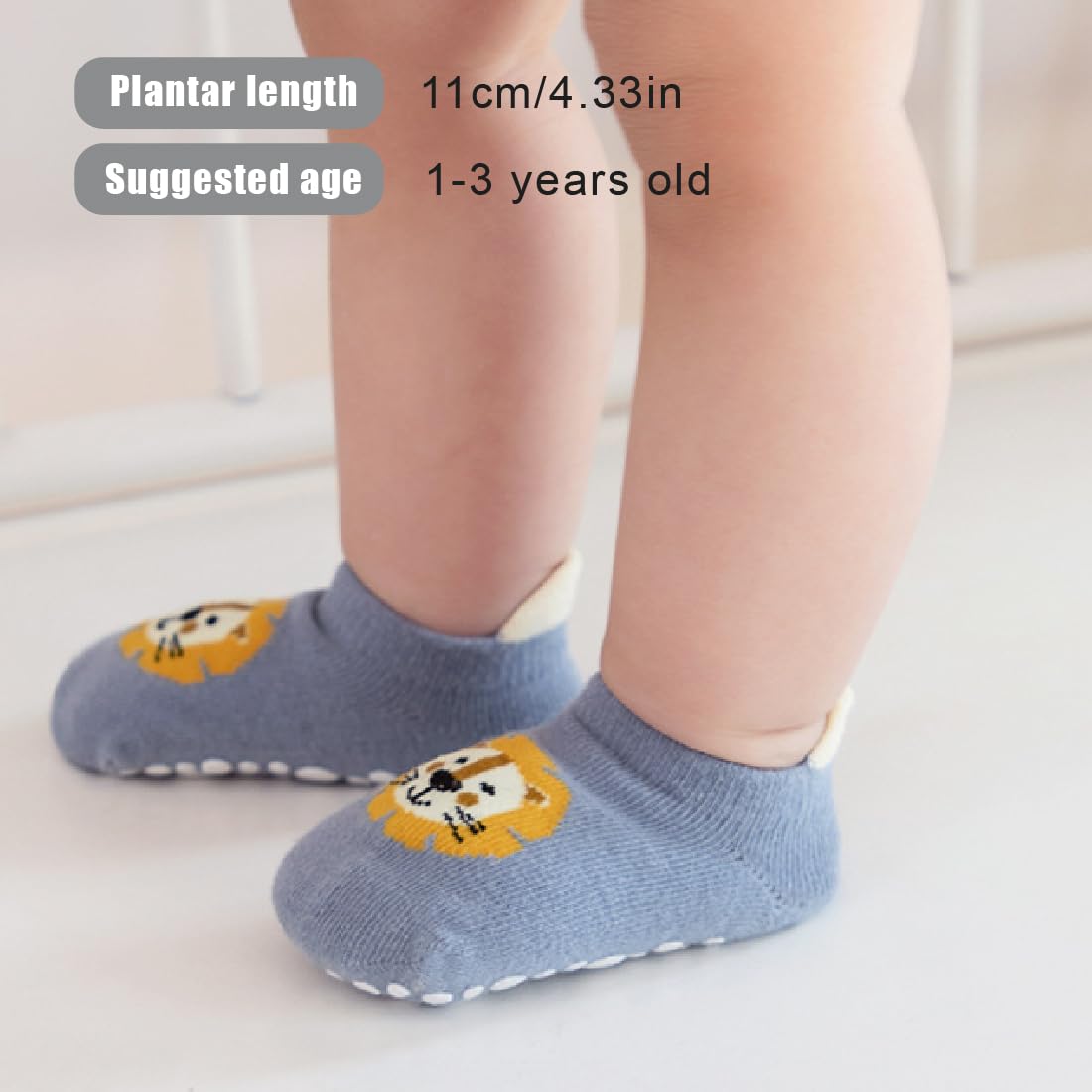 WeddHuis 6 par skarpet dla małych dzieci, ABS, antypoślizgowe skarpety do sneakersów, motywy zwierzęce, bawełna, biały, m