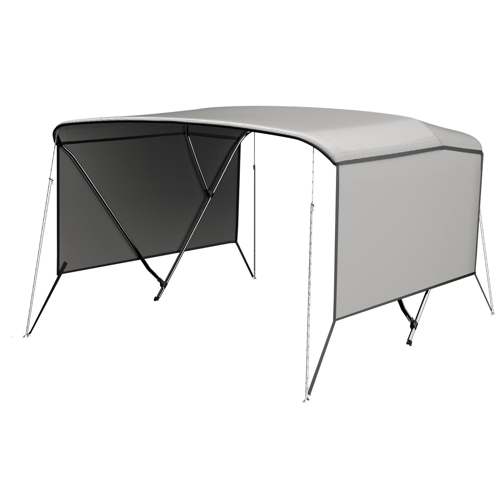 3 Bow Bimini Top Boat Canopy, 600D Polyester Waterproof Sun Shade with 25mm Aluminum Frame, UV Protection, Mesh Sidewalls, Support Poles, Storage Bag for Pontoon Jon Boat, 183 l × 117 h ×170~183 w cm