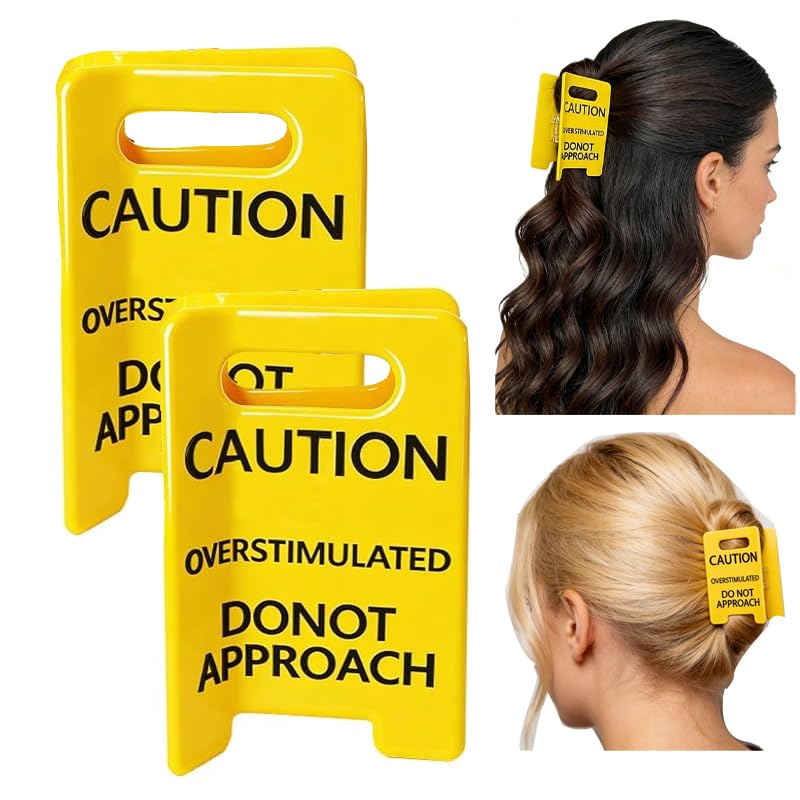 2 Packs Funny Excessive Stimulation Warning Symbol Novelty Hair Clip Claw