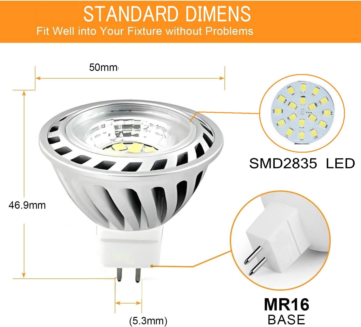 12V 6W MR16 Bulbs 4500K DayWhite Spotlight | 500 Lumen, 50Watt