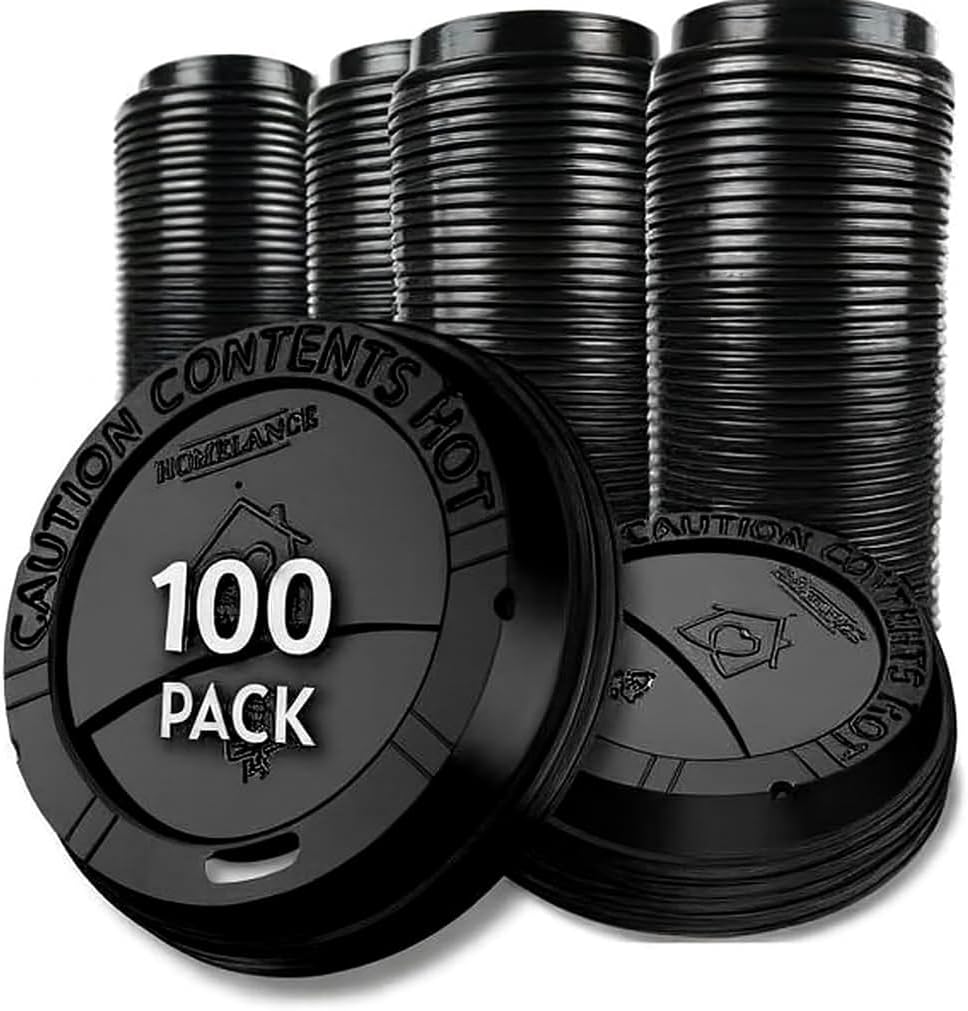 Pack Of 100, Black Disposable Coffee Cup Lids, Coffee Lids 10 oz 12 oz 16 oz 20 oz, Leak-Proof Plastic Coffee Lid, Heat-Resistant & Strong Hot Cup Lids For Everyday Convenience