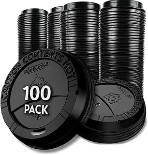 Pack Of 100, Black Disposable Coffee Cup Lids, Coffee Lids 10 oz 12 oz 16 oz 20 oz, Leak-Proof Plastic Coffee Lid, Heat-Resistant & Strong Hot Cup Lids For Everyday Convenience