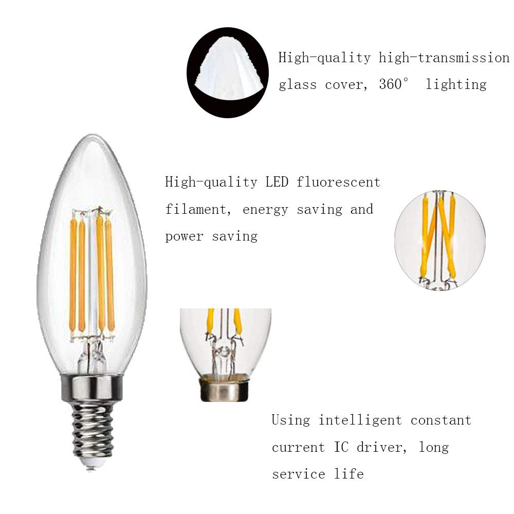 Vintage BANGSHUO 20er E14 E14 LED Kerze Lampen Filamnet C35 400 Lumen Warmweiß 2700K LED Kronleuchter Glühbirnen E14 40W Äquivalent,E14 Filament LED Kerzenlampe E14 Nicht Dimmbar