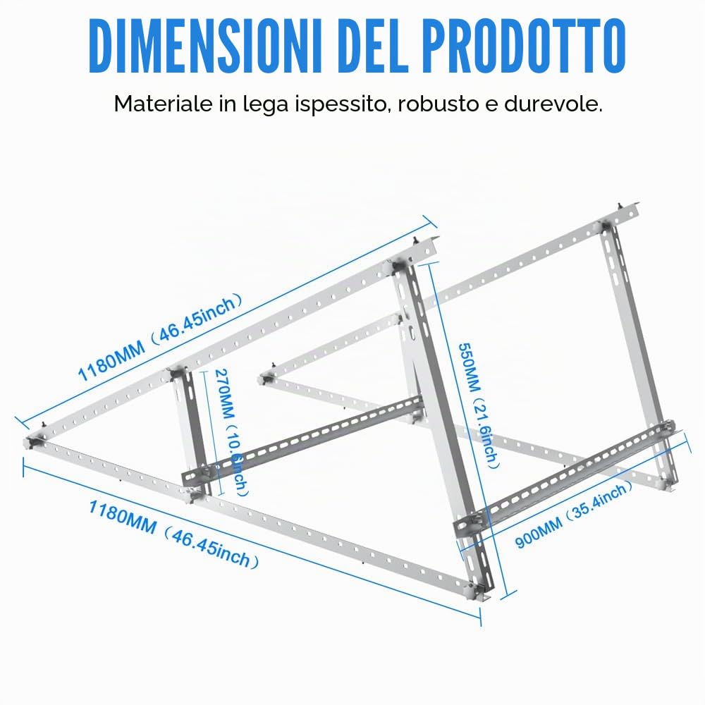GLIESE Supporto per modulo solare, set di montaggio per modulo solare, elevazione 15°-30°, staffe fotovoltaiche, per camper, balcone fotovoltaico, tetto piano, montaggio a parete, 100W-600W (N118cm-(2