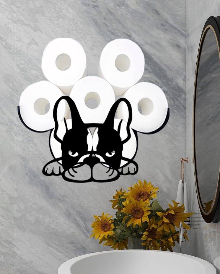 Bulldog Animal Toilet Paper Roll Holders, Metal Wall Mounted Toilet Paper Storage Rack for 8 Rolls, Fits Paper Rolls, Bathroom Toilet Tissue Wall Mount
