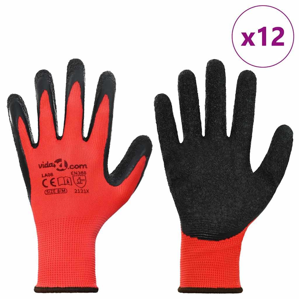 Lot de 12 paires de gants de travail, taille 8/M, avec revêtement en latex, antidérapants et indéchirables, pour jardin, construction et atelier, gants de montage respirants
