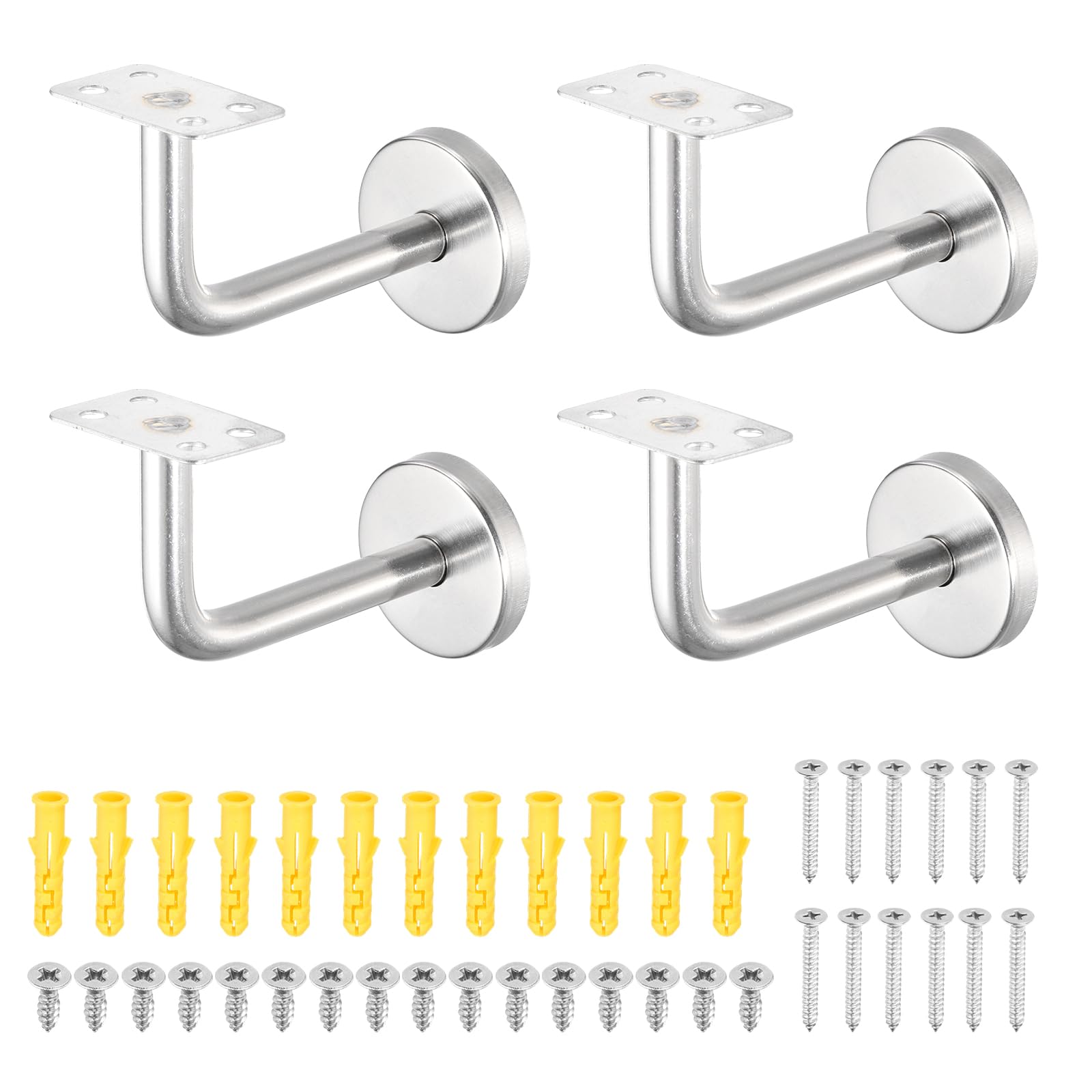 sourcing map 4 Pack Stainless Steel Handrail Bracket, Wall-Mounted Railing Support with Screws, Flat Surface Staircase Hand Railing Brackets for Home Hotel (3.9" x 2.4")
