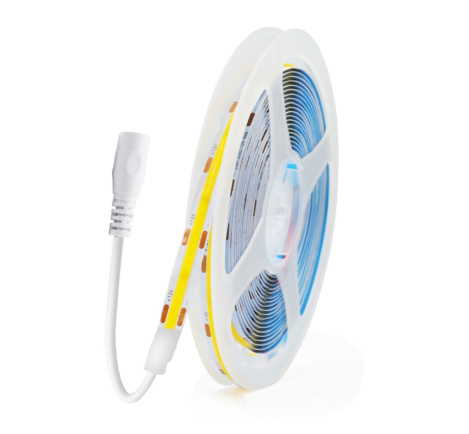 wenwendianzi USB COB LED Strip 3mm 5mm 8mm Width 12V 320LEDs Flexible LED Strip Light with Adhesive High Density Linear Lighting(Natural white,12V 8MM DC WIRE_0.5M)