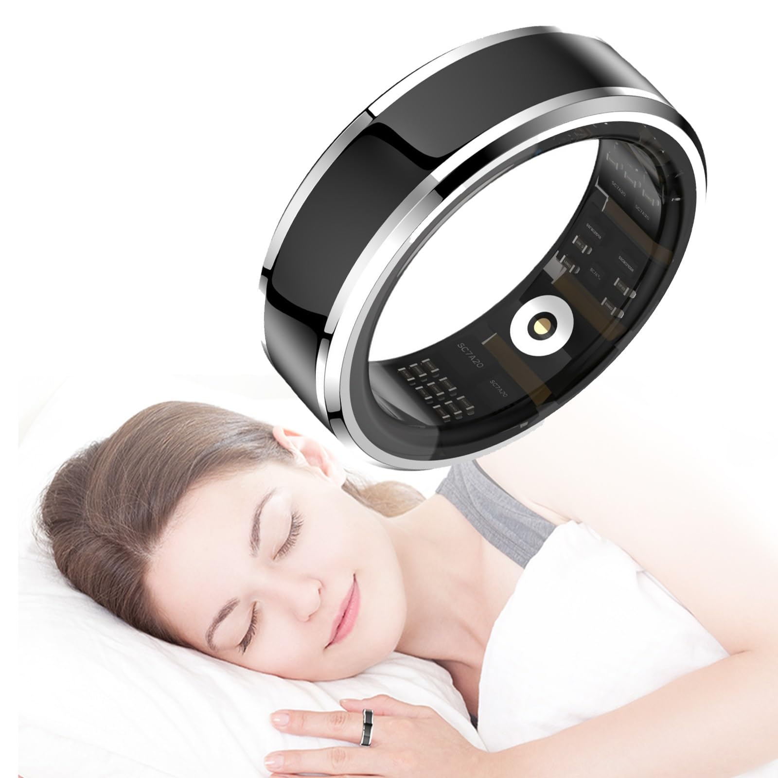 Anneau Santé Connecté Bague Intelligente UouNeaCo Écran LED - Tracker Sport/ Sommeil/FC - Compatible IOS Android Argenté Moniteur Santé Connecté