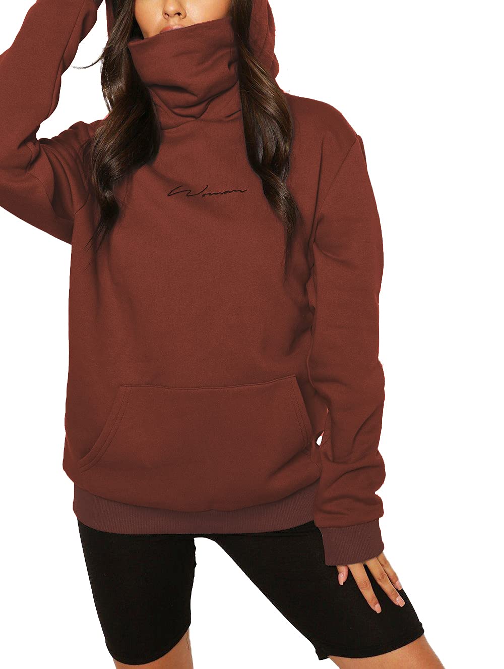 ELFIN Damen Hoodie Sweatshirt Langarm Kapuzenpullover Winter Pullover Hochkragen Sweatjacke Kapuzen Pullis