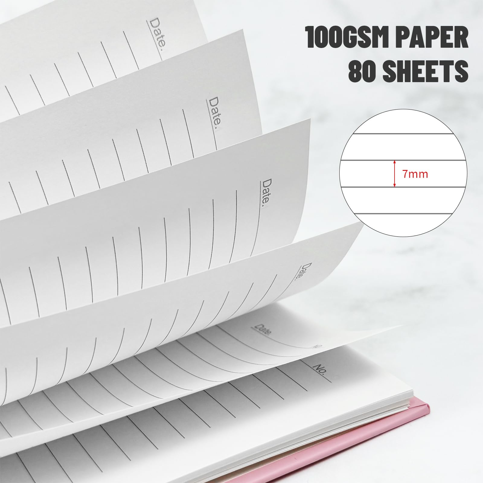 Quaderno a spirale a righe, formato B5, con copertina rigida, colore rosa, 100 g/m², 7 x 10 | Carta spessa senza sbavature, 7 mm, 160 pagine per scuola, ufficio, viaggi e appunti, per donne e uomini
