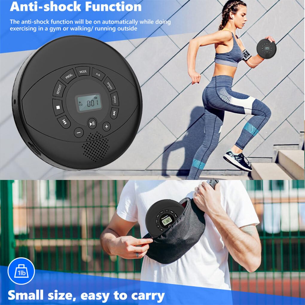 Reproductor de CD portátil con Altavoces y batería Recargable para Coche, hogar, Exterior, Escuchar audiolibros con Bluetooth. Reproductor de CD