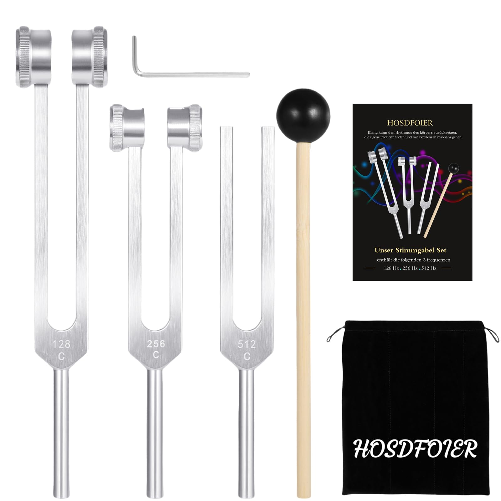 Stimmgabel Set für Heilung (128Hz, 256Hz, 512Hz), Stimmgabel Therapie/Frequency Heilung Pitchgabel/Klangtherapie/Yoga und Meditation und Entspannung Instrumente (Silber), Stress Relief Geschenk