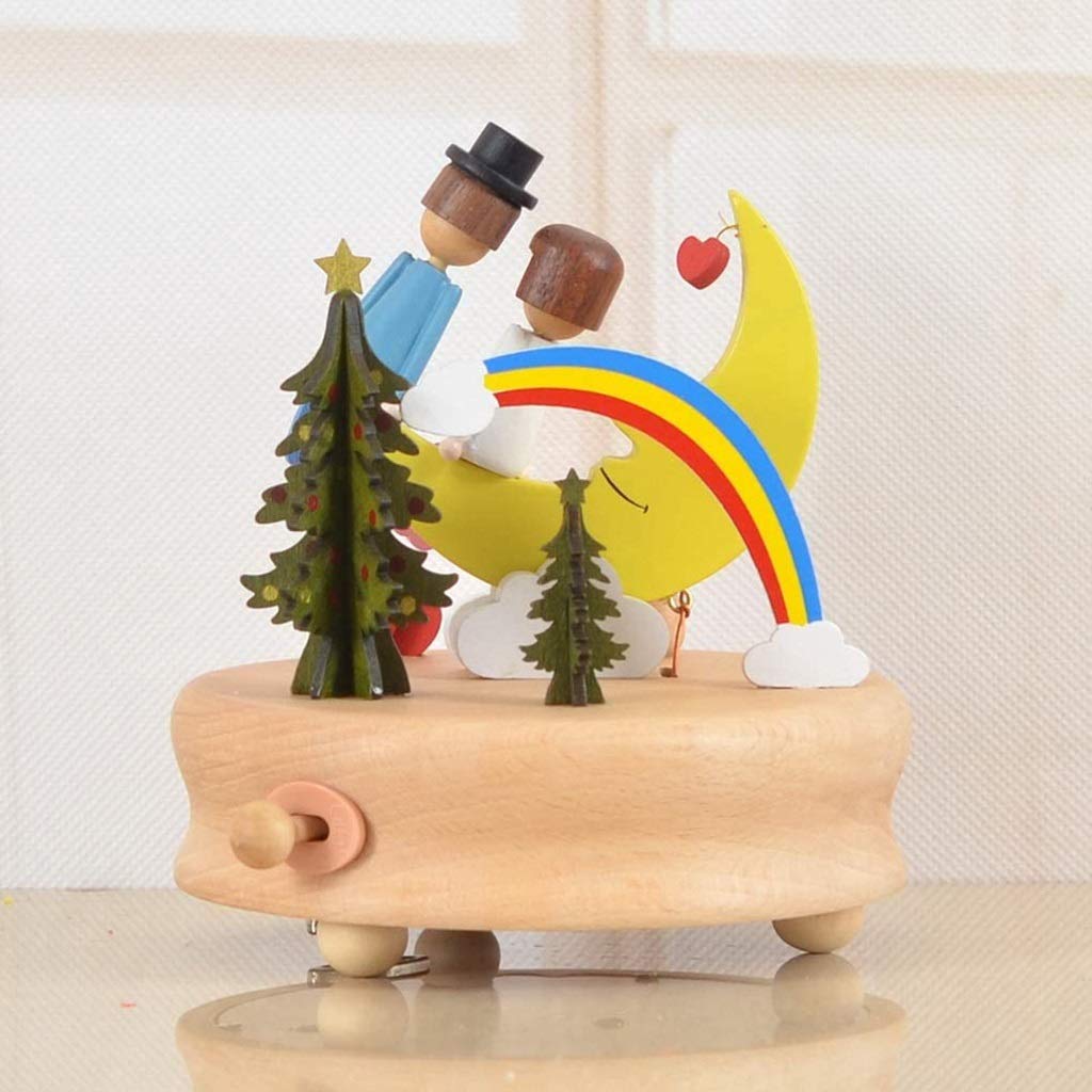 Caja de música de Madera, Regalo de cumpleaños del día de Navidad, Caja Musical de Madera de Cuerda sólida, Adornos artesanales giratorios