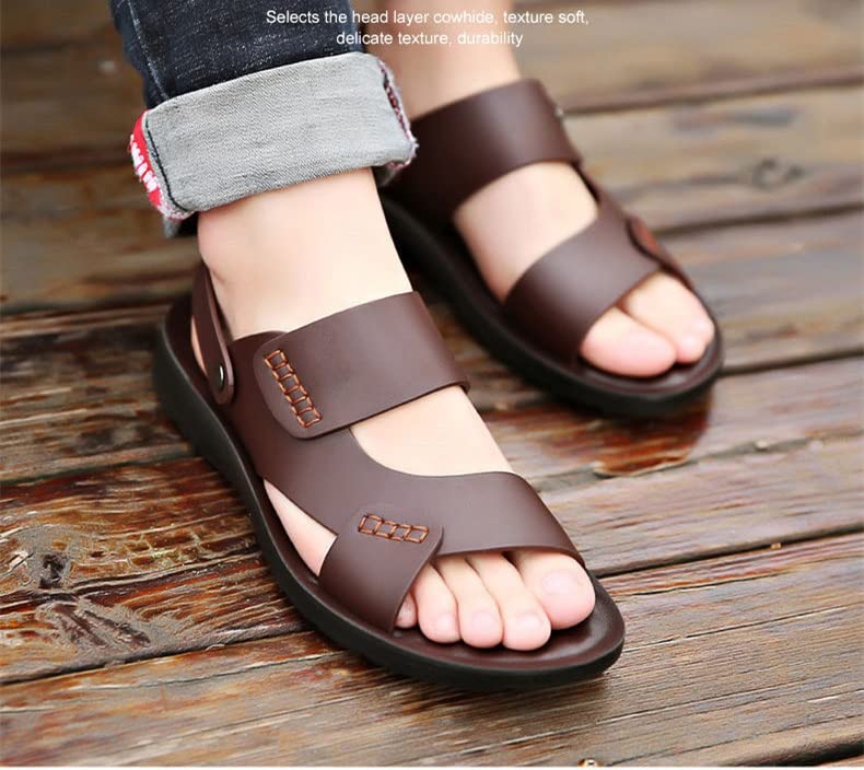 Men's Sandals Comfortable Soft Leather Men Brown Beach Slippers Male Sandalies4