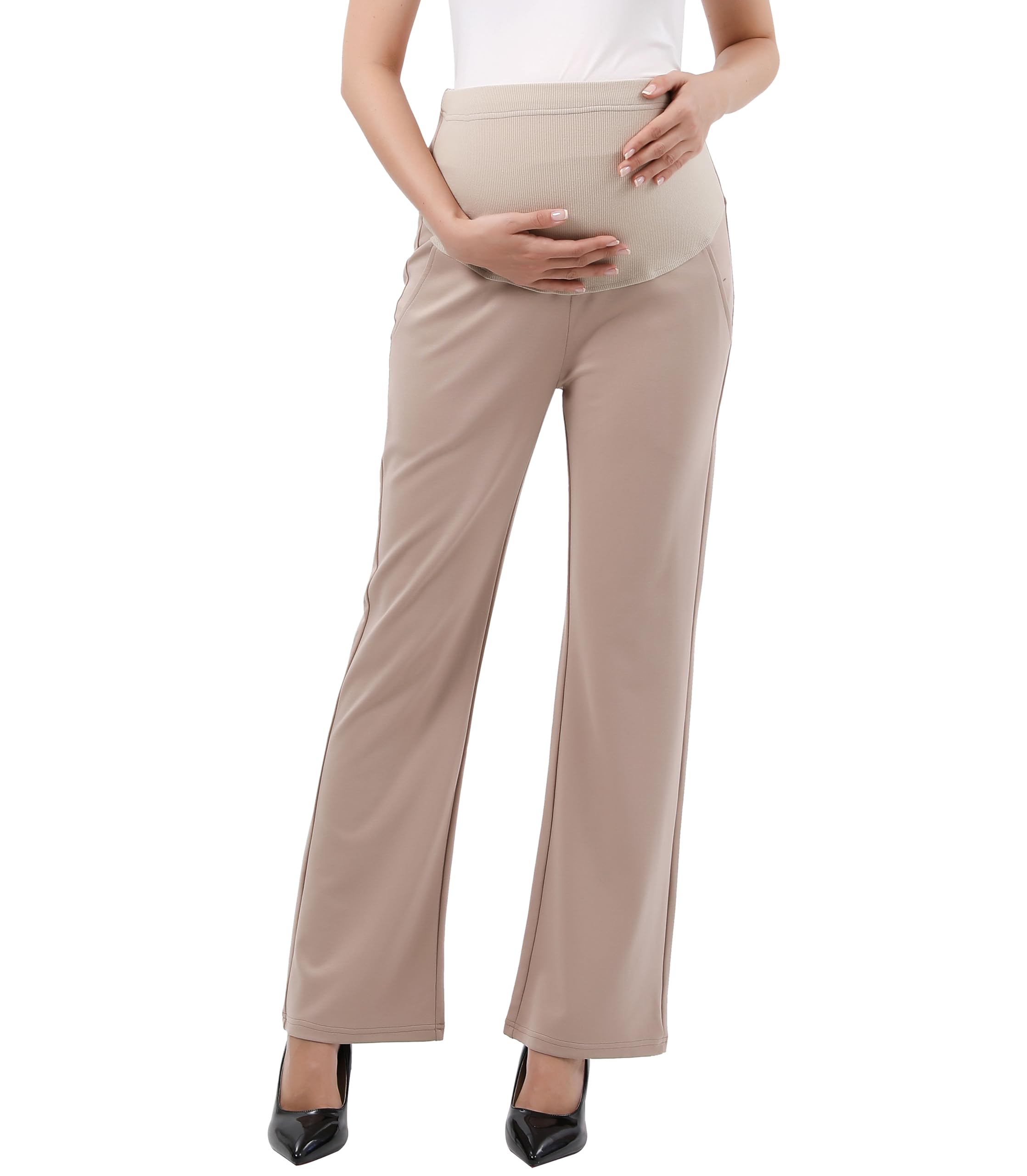 Alina Mae Maternity Bequeme Stretch-Caprihose für Damen, Schwangerschaft, leger, für die Arbeit, Hosenstil: Khaki, 44-46