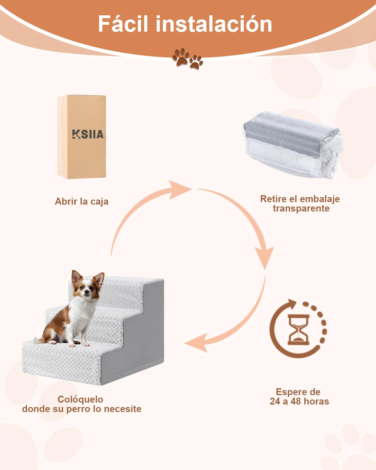 KSIIA Escalera para Perros pequeños de 33 cm, Funda Lavable, rampa Antideslizante para Cama y sofá, Gris