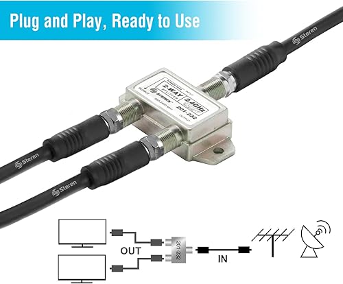 Miniatura 2 de STEREN 2 vías 2.4GHz 90dB 1 puerto de paso de alimentación DC que pasa en un puerto F-Pin divisor coaxial 201-232