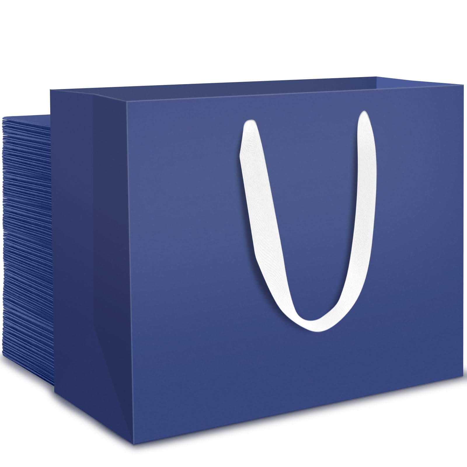 EUSOAR Blue Gift Bags Medium - 50PCS 230GSM Dark Blue Paper Bags Multipack M 27x8x21cm - Bridesmaid Gift Bags for Wedding Day Navy Blue - Deep Royal Blue Cardboard Party Favor Bag for Man Birthday