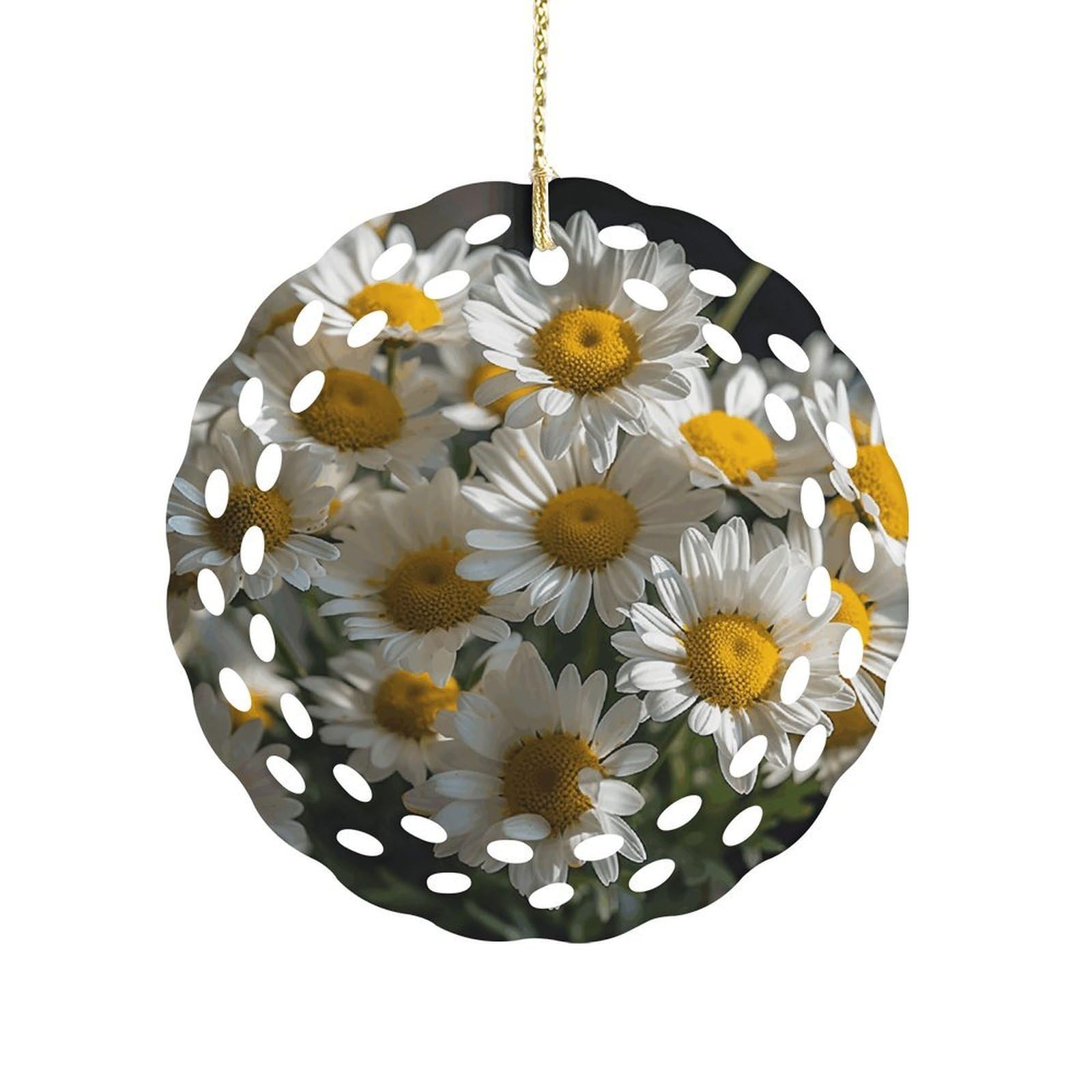 Btcowzrv Style Handful Of Daisies Ceramic Ornament,Round Ornaments With Hole Easy To Hang,Hanging Ornament For Wedding Party Home Window Garden Christmas Day Decor