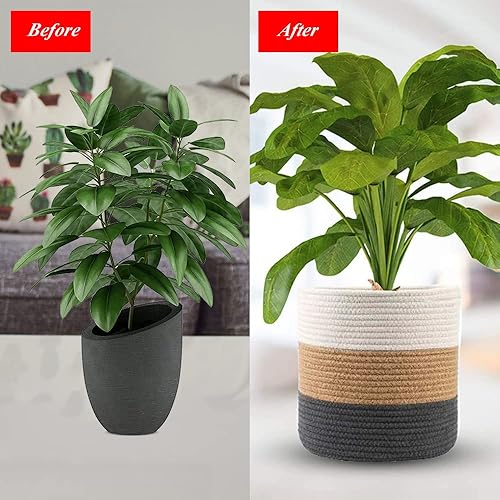 Miniatura 4 de YDQUANI Cesta de cuerda de algodón tejida para macetas de interior, cesta de almacenamiento plegable de yute de 8 x 8 pulgadas, decoración moderna,