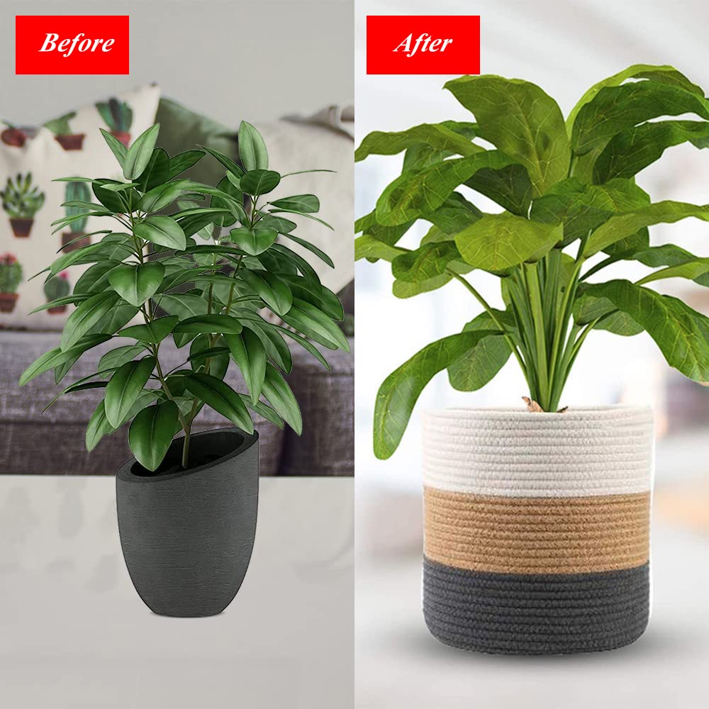 YDQUANI Woven Cotton Rope Plant Basket for Flower Pot Indoor Planters 25 x 25 cm Jute Foldable Storage Basket Organizer Modern Decor Household Laundry Basket - Image 4
