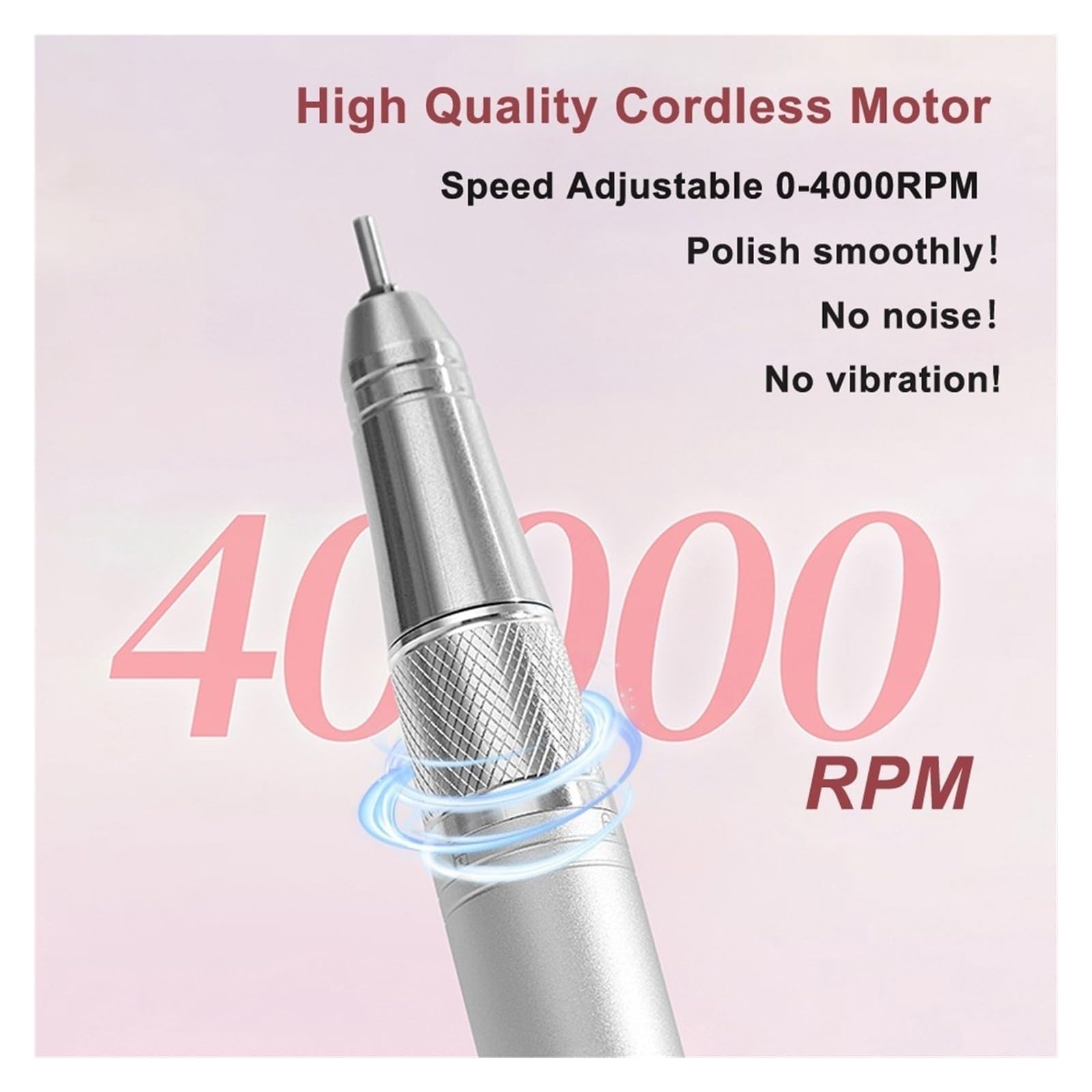 Máquina perforadora de uñas, Lijadora inalámbrica recargable con taladro de uñas 40000RPM para manicura menor ruido(Purple)