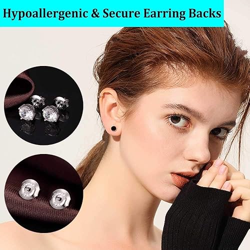 Miniatura 30 de DELECOE Repuestos para aretes de plata 925, 24 piezas hipoalergénicas para tachuelas, cierre seguro para aretes tipo dormilona de 0.236 pulgadas