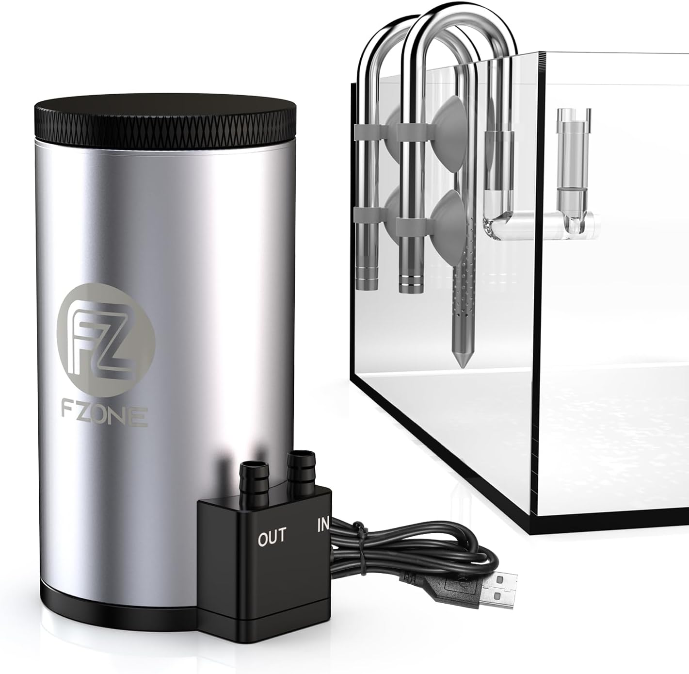 FZONE Aquarium Filter Kit, External Canister Filter 48 GPH for Small Aquariums, Quiet Pump, Dual-Layer Filtration, Adjustable in/Out Pipes, Stainless Steel Design for Tanks up to 12 Gallon